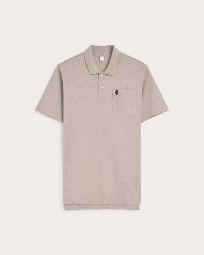 Leather Detail Polo, Stonish Beige, hi-res