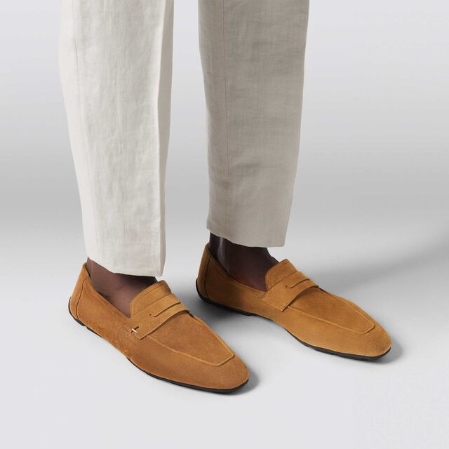 Mocassin Lorenzo Drive En Cuir De Veau Camoscio Scritto, CASTAGNO, hi-res 7