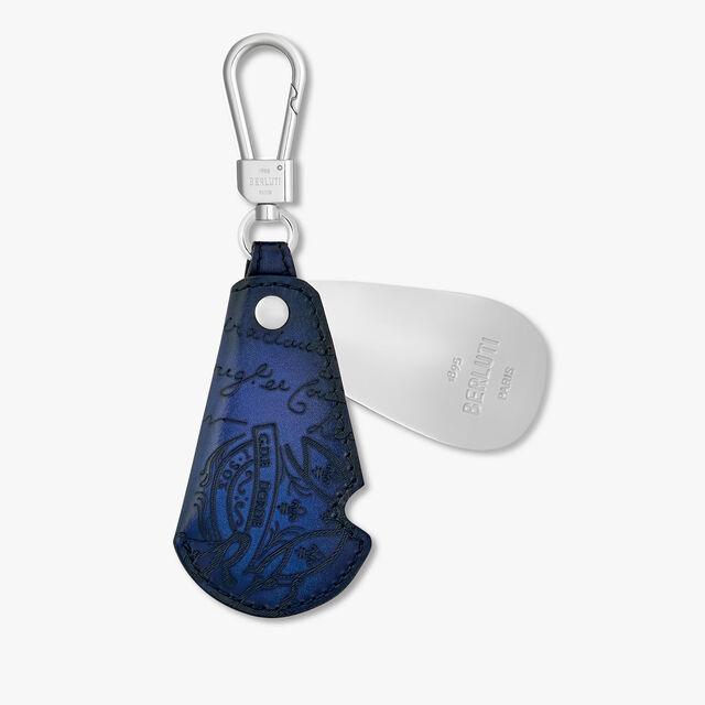 Shoehorn Scritto Leather Rotative Key Ring, SAPPHIRE BLUE, hi-res 2