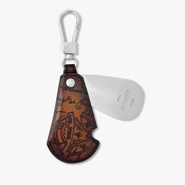 Rotative Shoehorn Scritto Leather Key Ring, CACAO INTENSO, hi-res 2