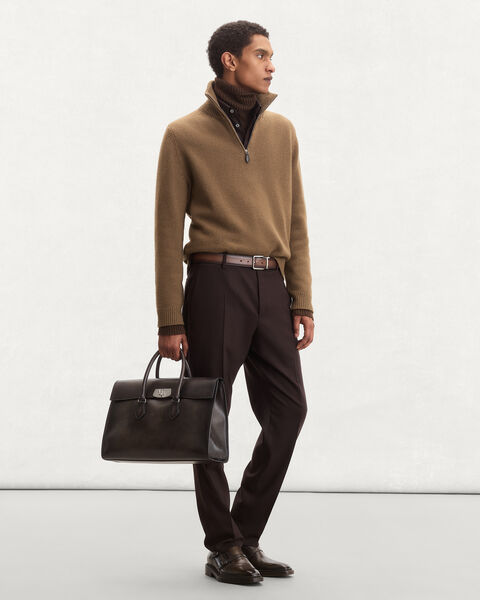 Leather Braiding Half-Zip, Walnut, hi-res