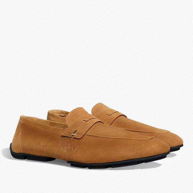 Mocassin Lorenzo Drive En Cuir De Veau Camoscio Scritto, CASTAGNO, hi-res 2