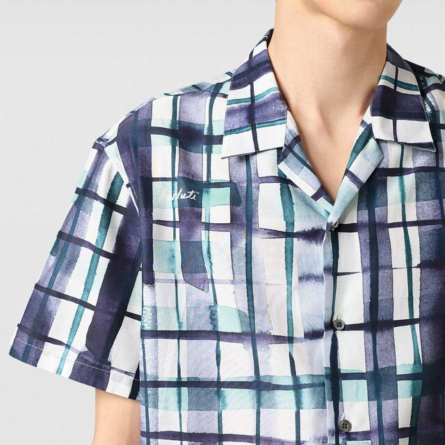 Watercolor Checks Short Sleeved Shirt, PURPLE WATERCOLOR CHECK, hi-res 7
