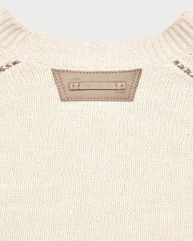 Leather Braiding Crewneck, Off White, hi-res