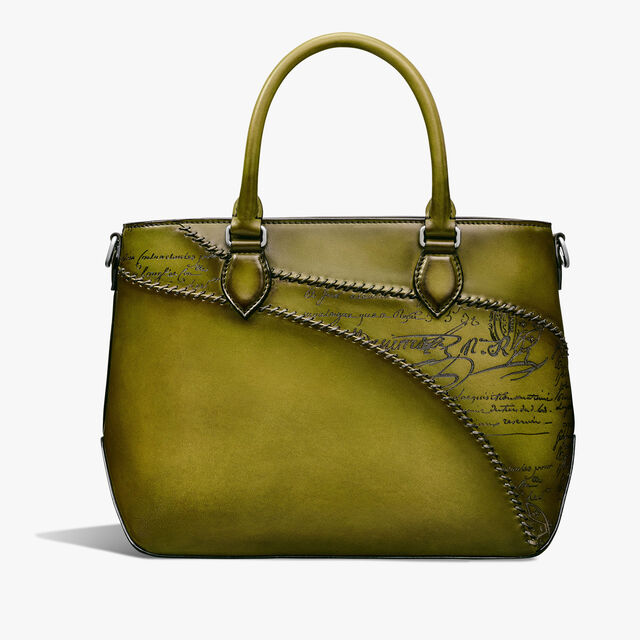 Toujours XS Scritto Leather Tote Bag, ACID GREEN, hi-res 3