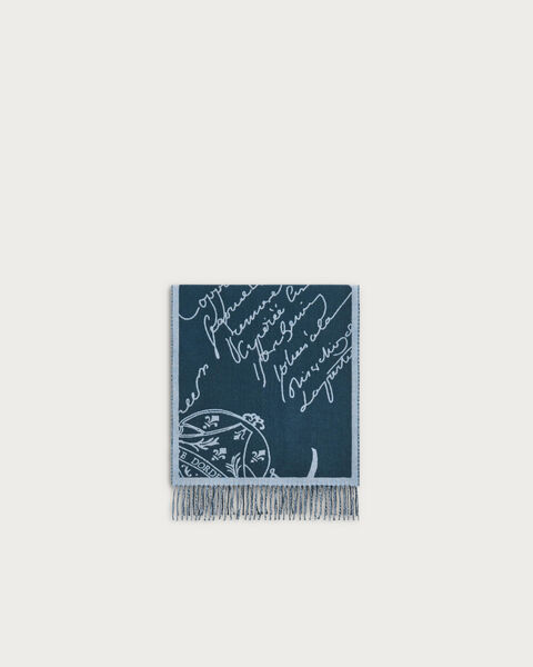 Double Face Herringbone and Scritto Scarf, TItanium Blue , hi-res