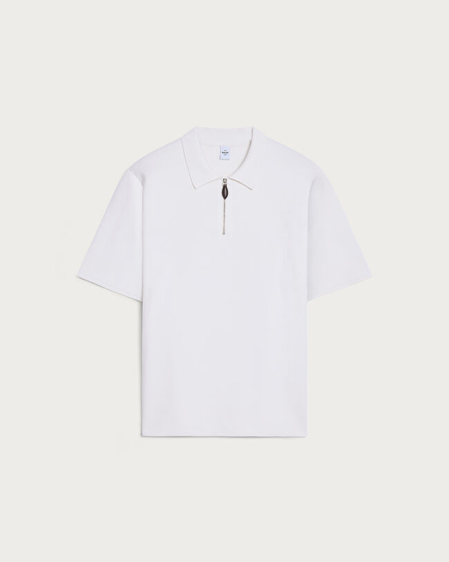皮革拉链头Polo衫, Off White, hi-res
