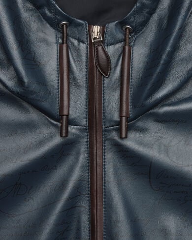 ウルトラライト フライ スクリットパターン レザー フード ブルゾン, Mineral Blue, hi-res