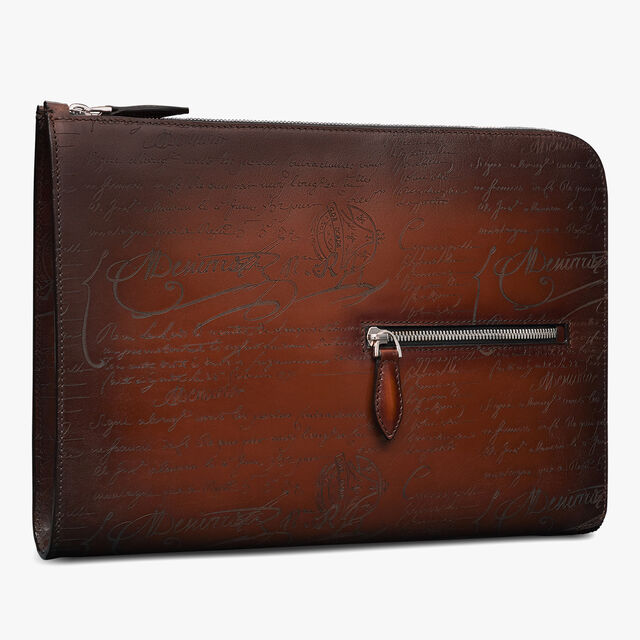 Pochette Nino Tgm En Cuir Scritto, CACAO INTENSO, hi-res 2