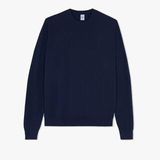 Wool Sweater With Leather Detail, COLD NIGHT BLUE, hi-res