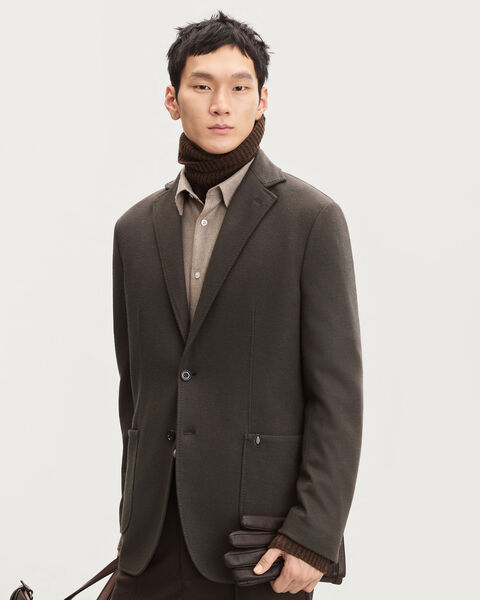 Jersey Jacket with Leather Detail, Chocolate Brown, hi-res