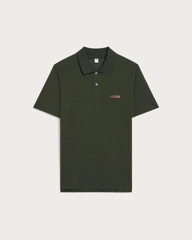 Polo with Leather Detail, Dark Green, hi-res