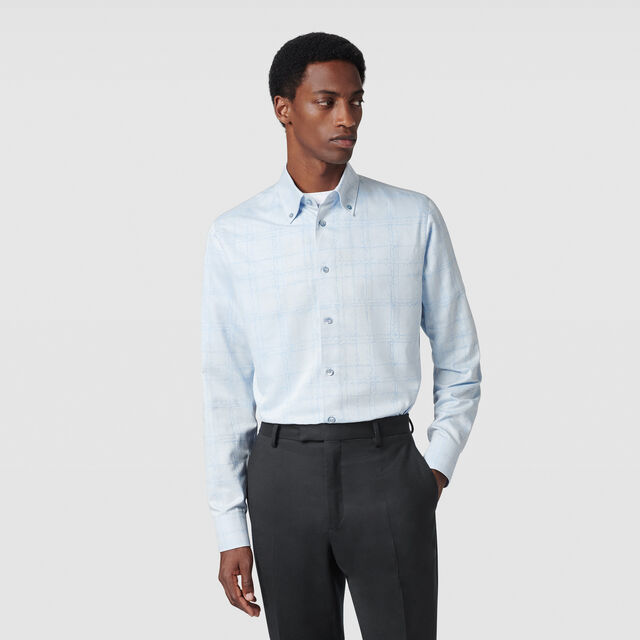 Cotton Scritto Alessandro Buttondown Shirt, LIGHT BLUE SCRITTO CHECK, hi-res 2