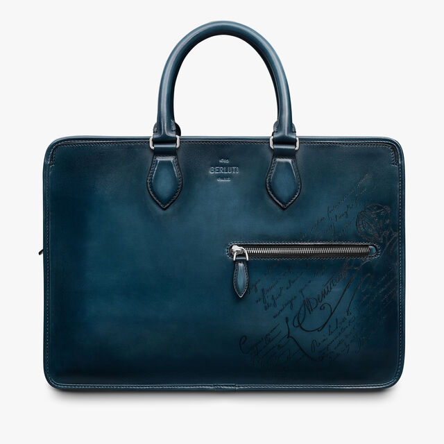 Un Jour Scritto Leather Briefcase, STEEL BLUE, hi-res 1