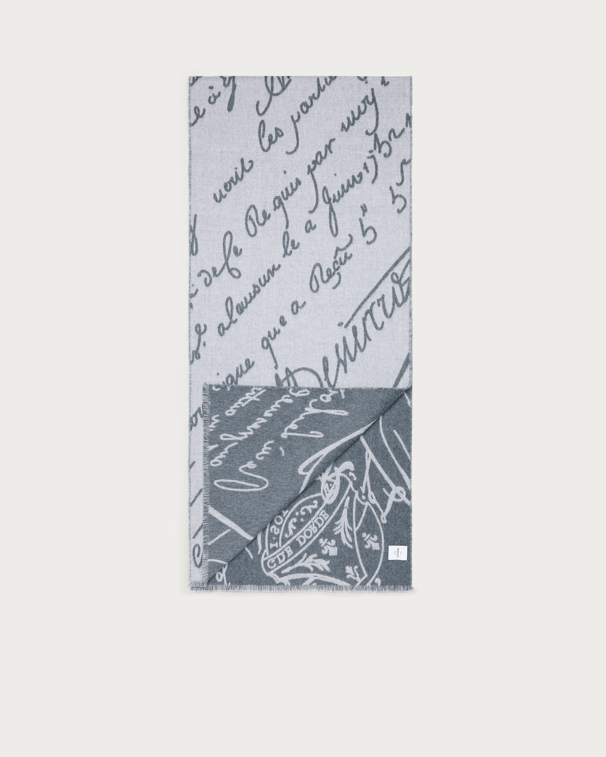 Scritto Pattern Scarf, Light Grey, hi-res