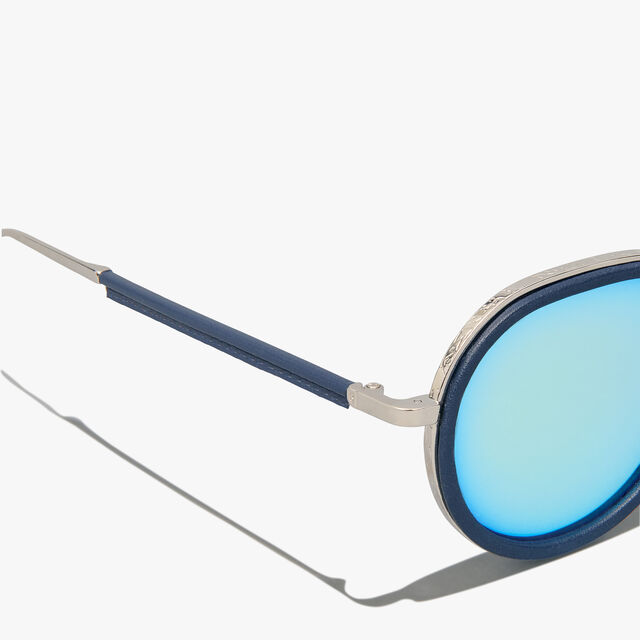 Centaury Metal And Leather Sunglasses, NAVY + AZURE, hi-res 3