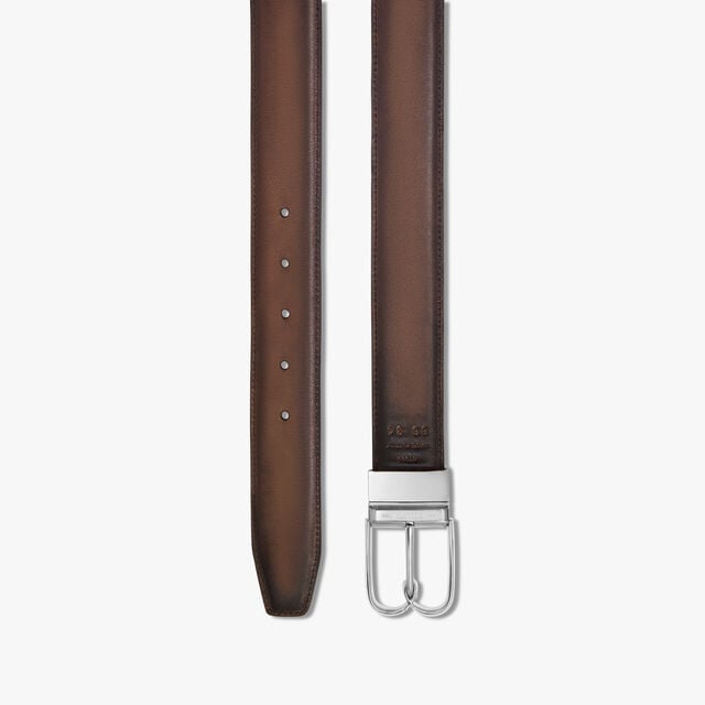 B Volute Scritto Leather 35 mm Reversible Belt, MARRONE INTENSO + APPENNINI, hi-res 4