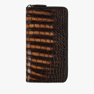 Itauba Alligator Leather Long Zipped Wallet, TOBACCO BIS, hi-res
