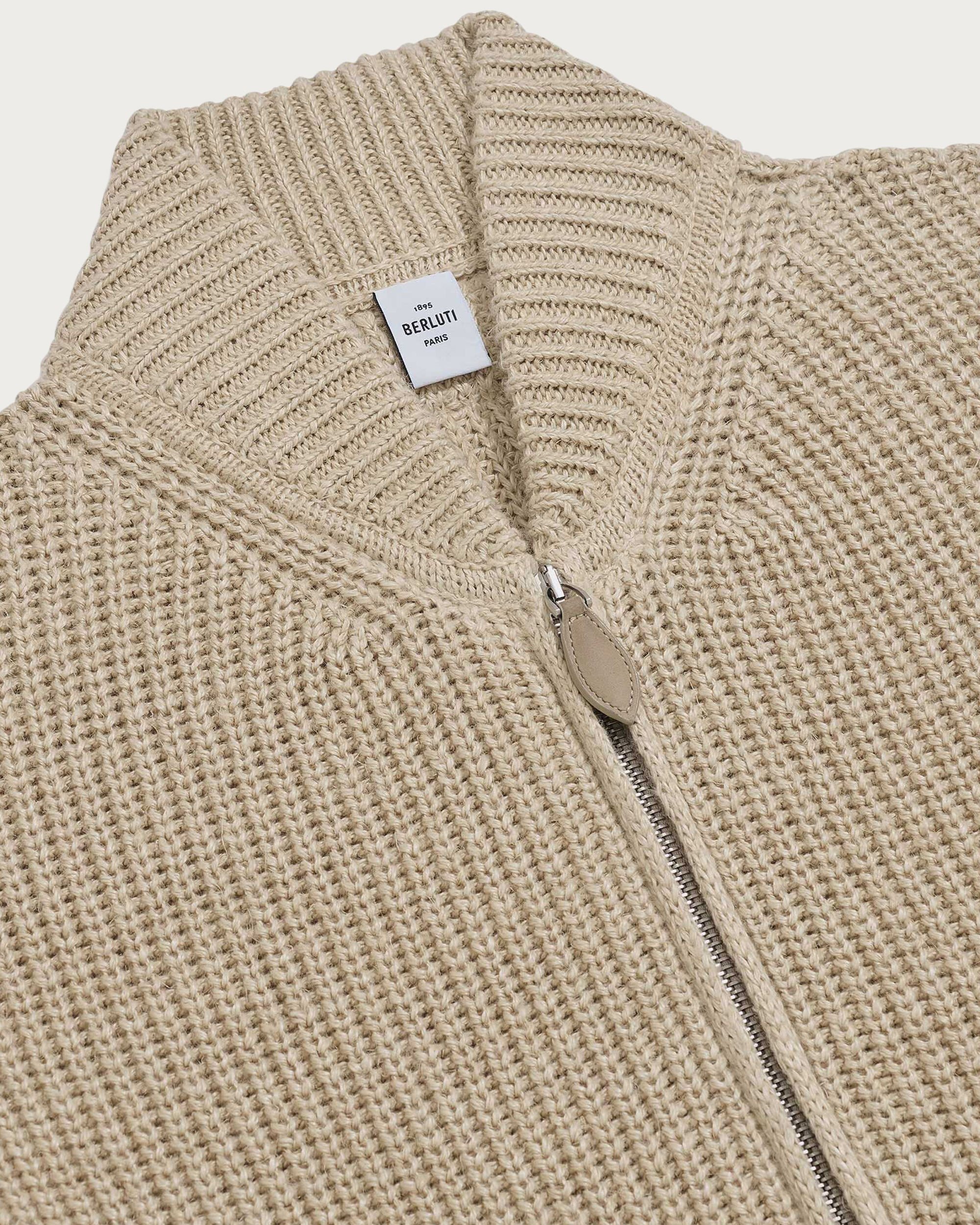 Cardigan Zipp&eacute; avec D&eacute;tails en Cuir, Light Fawn, hi-res