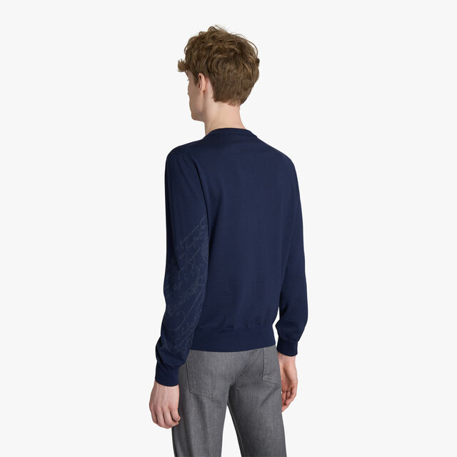 Wool V-Neck Sweater With Placed Scritto, WARM BLUE, hi-res 3