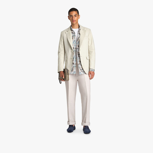 Linen & Cotton Printed Box Fit Shirt, BEIGE / BABY BLUE, hi-res 5