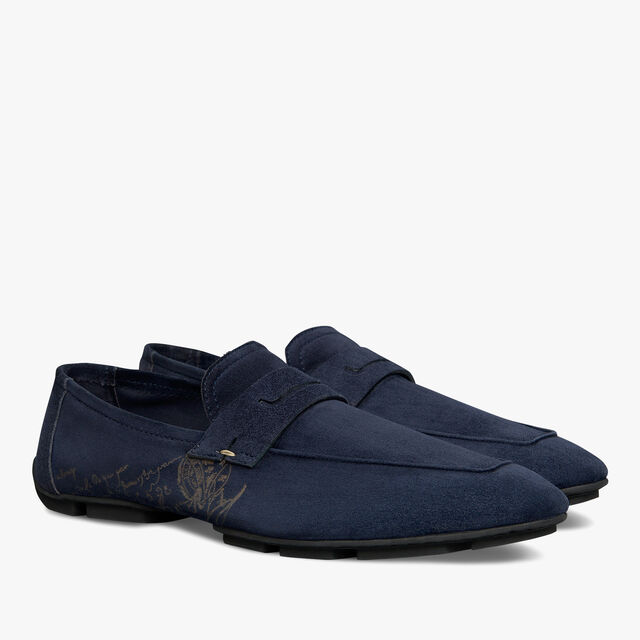 Mocassin Lorenzo Drive En Cuir Camoscio Scritto, NAVY, hi-res 2