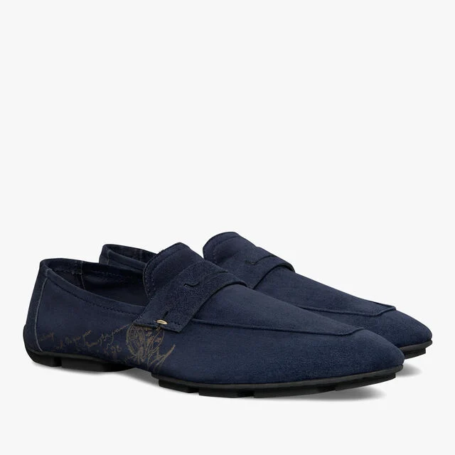 Lorenzo Drive Scritto Camoscio Leather Loafer, NAVY, hi-res 2