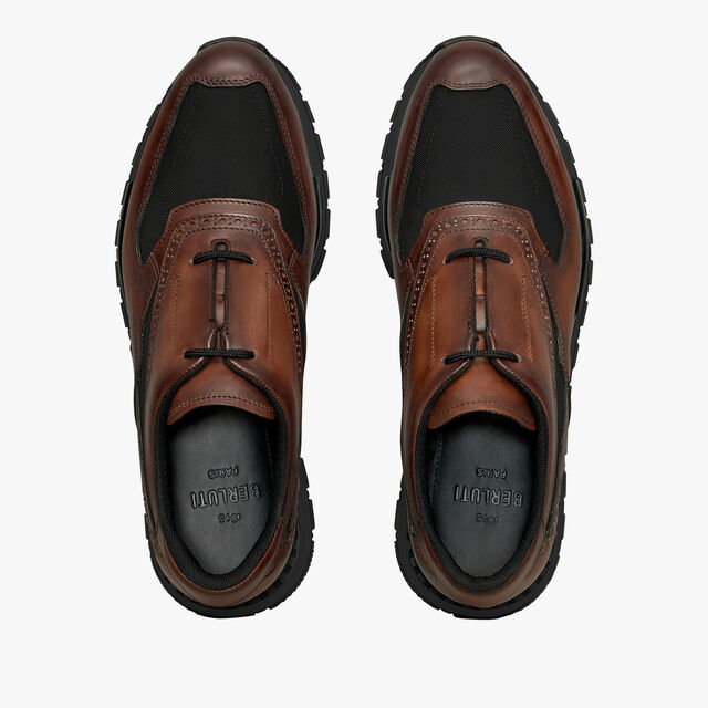 Fast Track Leather And Nylon Sneaker, CACAO INTENSO, hi-res 3