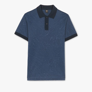 All Over Jacquard Scritto Polo-Shirt, WARM BLUE, hi-res