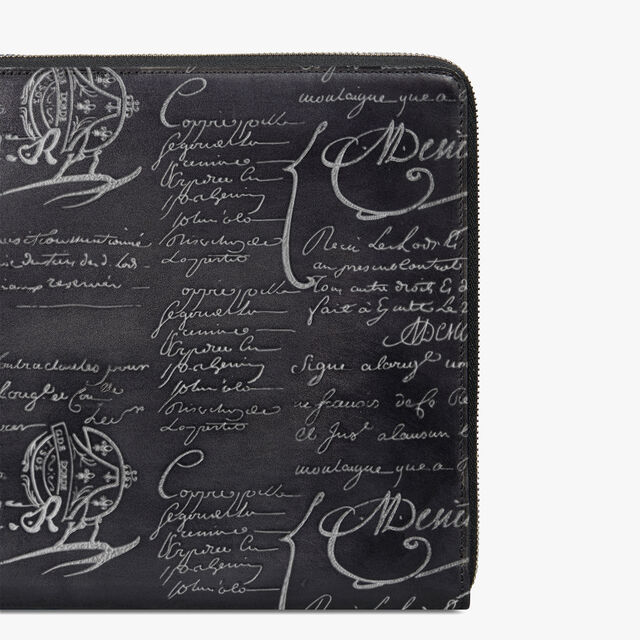 Nino GM Scritto Leather Clutch, NERO GRIGIO + SILVER, hi-res 6