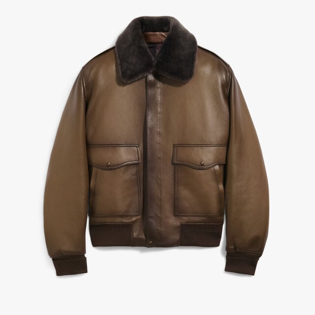 Blouson Aviateur en Cuir Patiné, DEEP SEPIA, hi-res 1
