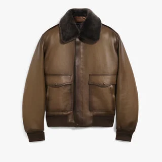 Patina Flight Jacket with Shearling Collar, DEEP SEPIA, hi-res