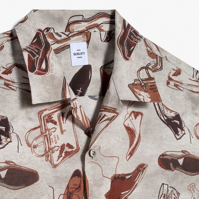 Linen And Cotton Printed Short Sleeves Shirt, ICONIC SUMMER BROWN, hi-res 7