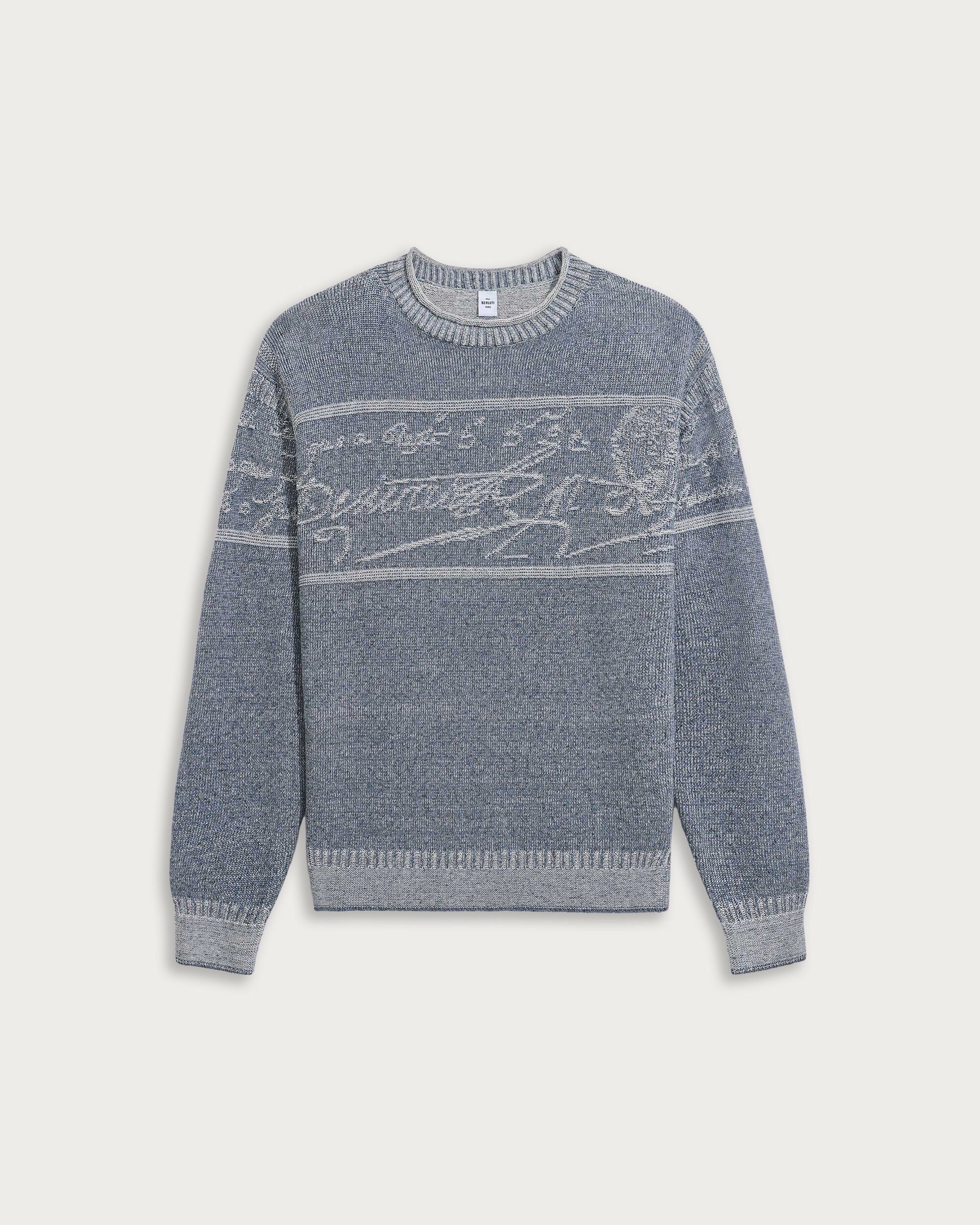 Jumper With Textured  Jacquard Scritto, Halftone Blue, hi-res