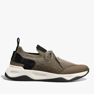 Shadow Scritto Knit And Lagoon Calf Sneaker, GRADIANT KAKI, hi-res