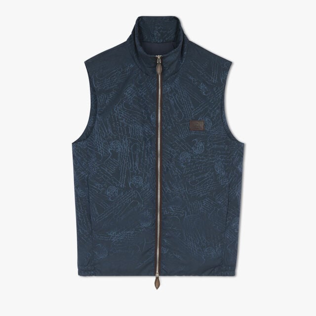 尼龙Scritto图纹背心, WASHED INDIGO, hi-res 1