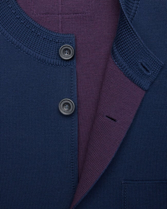 Foresti&egrave;re en Maille Bicolore avec D&eacute;tails en Cuir, Navy & Purple, hi-res