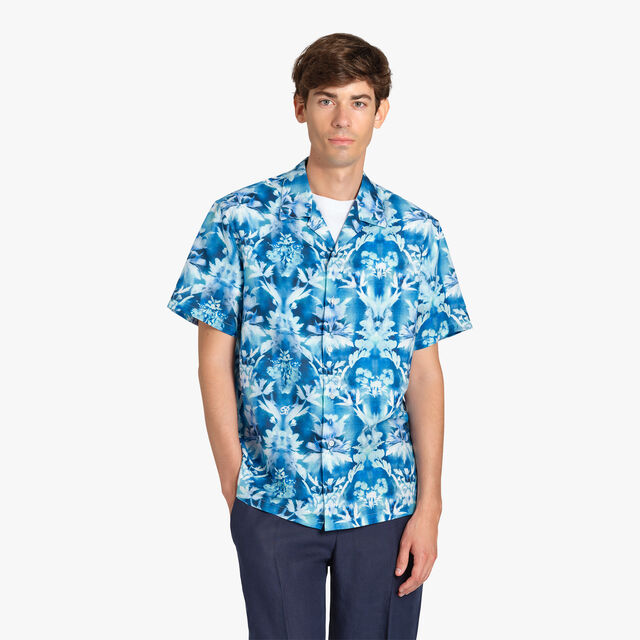 Linen & Cotton Printed Short Sleeves Shirt, CYANOTYPE INDIGO, hi-res 3