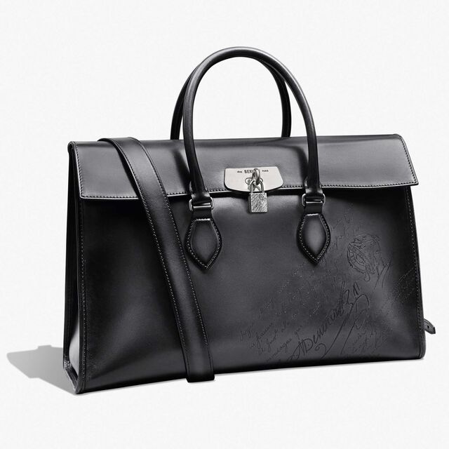 E'Mio Scritto Leather Briefcase, NERO GRIGIO, hi-res 2