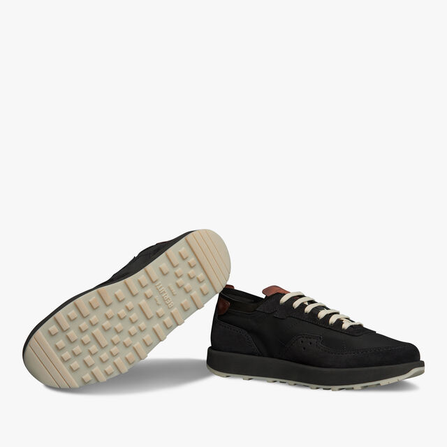 Light Track Suede Leather and Nylon Sneaker, BLACK, hi-res 3