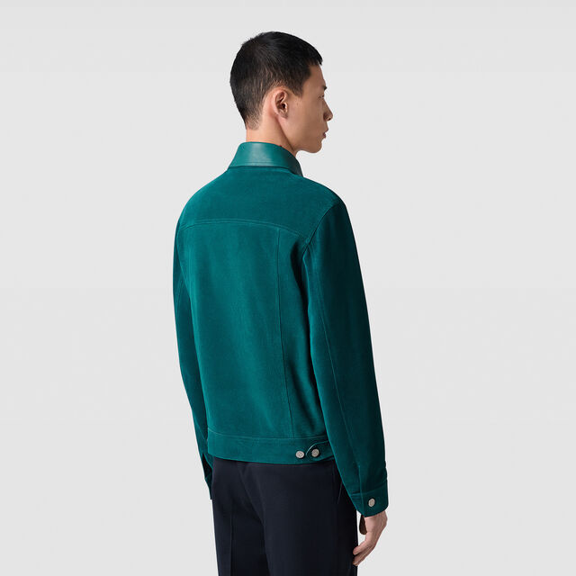 Suede Denim Jacket, DARK TEAL BLUE, hi-res 4