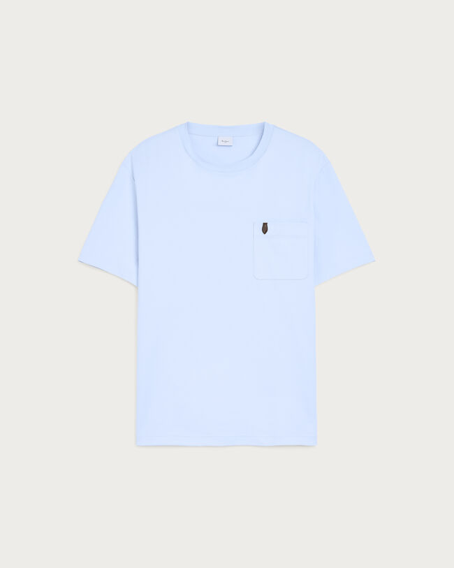 Pocket T-shirt with Leather Detail, Sky Blue, hi-res