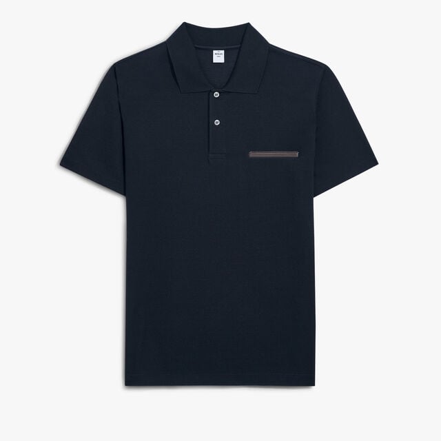 Leather Tab Pocket Polo, MARINE, hi-res 1
