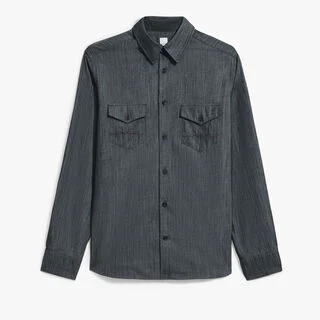 Chemise Denim en Coton et Soie, INDIGO, hi-res