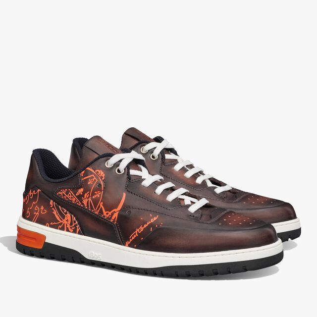 Playoff Scritto Leather Sneaker, MARRONE INTENSO+ARANCIO, hi-res 2
