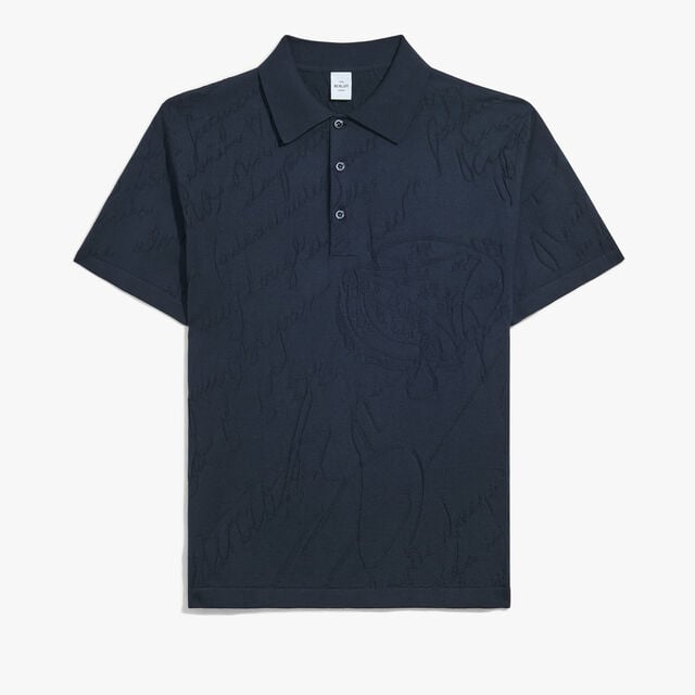 Polo avec Jacquard Scritto Diagonal, COLD NIGHT BLUE, hi-res 1