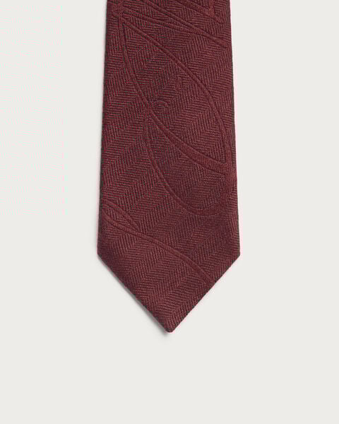 Scritto Pattern Herringbone Tie, Nero Bordo, hi-res