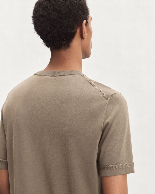 B-Thabor Embroidery Short-Sleeves Crewneck, Sepia, hi-res