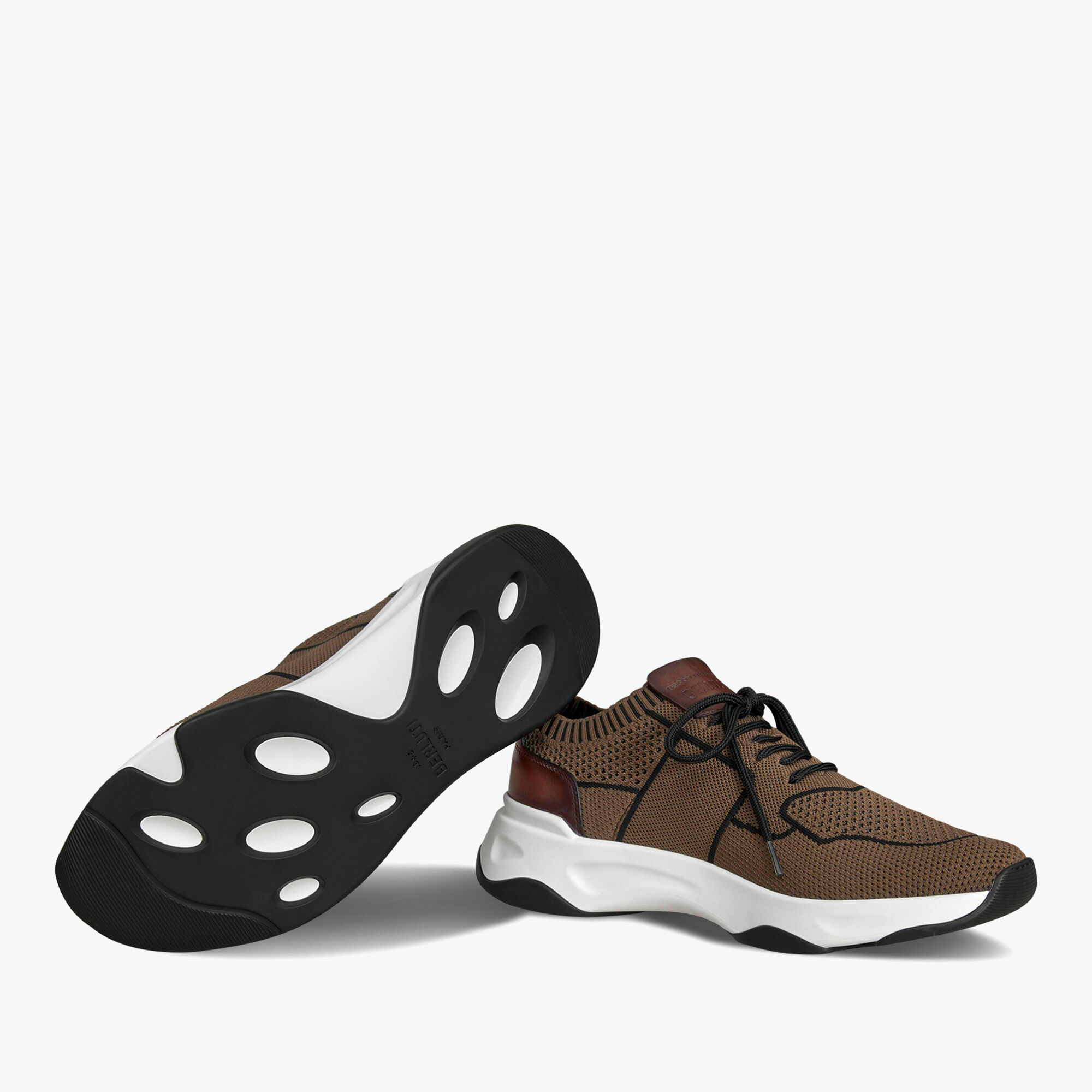 Shadow Knit And Leather Sneaker, KAKI, hi-res 4