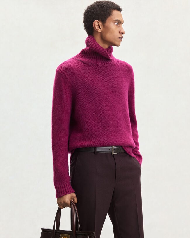 Leather Braiding Turtleneck, Purple Fushia, hi-res
